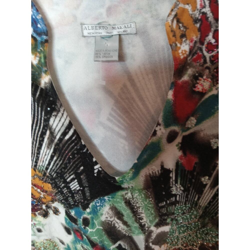 Vtg Alberto Makali Y2K Graphic Sweater Sz Large Beaded Euro Artsy Indie - Picture 4 of 9